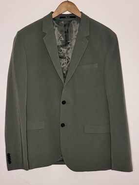 MNG by MANGO Super Slim-Fit Stretch Olive Green Suit Jacket Men Size 42 New!